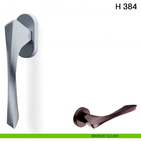 Maniglia per finestra martellina DK H 384 Valli collezione Fusital con rosetta fine bronzo scuro