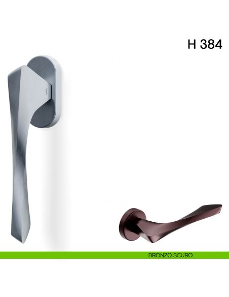 Maniglia per finestra martellina DK H 384 Valli collezione Fusital con rosetta fine bronzo scuro