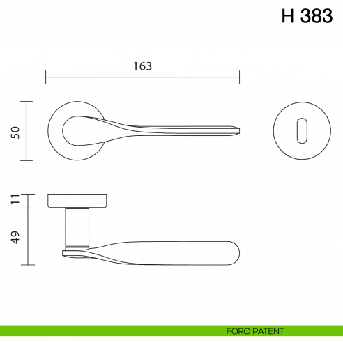 Maniglia per porta H 383 Valli collezione Fusital foro patent
