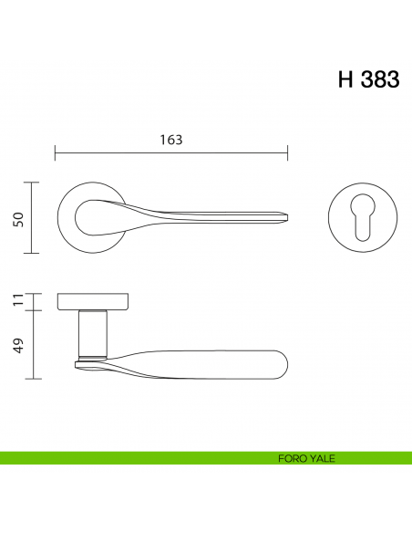 Maniglia per porta H 383 Valli collezione Fusital foro yale