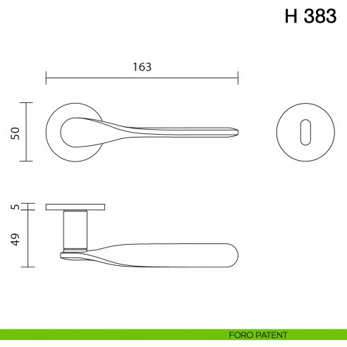 Maniglia per porta H 383 Valli collezione Fusital con rosetta fine foro patent