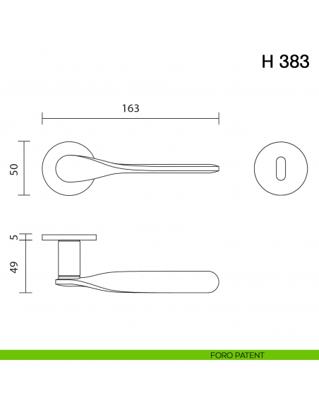 Maniglia per porta H 383 Valli collezione Fusital con rosetta fine foro patent