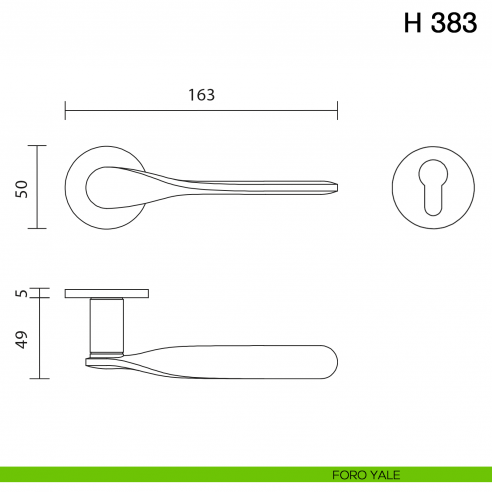 Maniglia per porta H 383 Valli collezione Fusital con rosetta fine foro yale