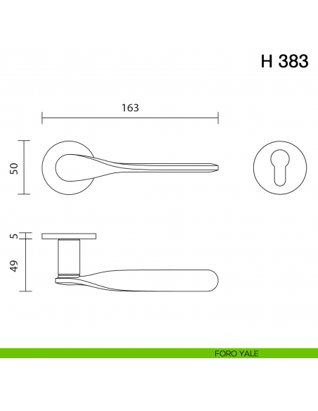 Maniglia per porta H 383 Valli collezione Fusital con rosetta fine foro yale