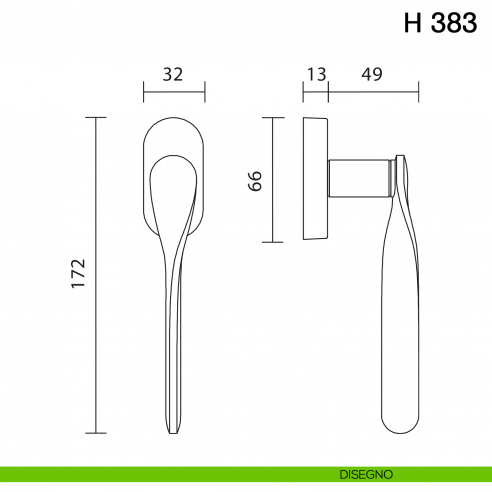 Maniglia per finestra martellina DK H 383 Valli collezione Fusital disegno