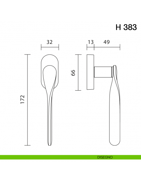 Maniglia per finestra martellina DK H 383 Valli collezione Fusital disegno
