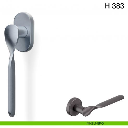 Maniglia per finestra martellina DK H 383 Valli collezione Fusital con rosetta fine nikelnero