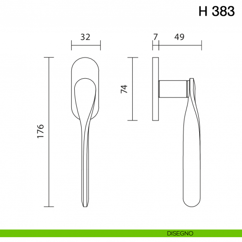 Maniglia per finestra martellina DK H 383 Valli collezione Fusital con rosetta fine disegno