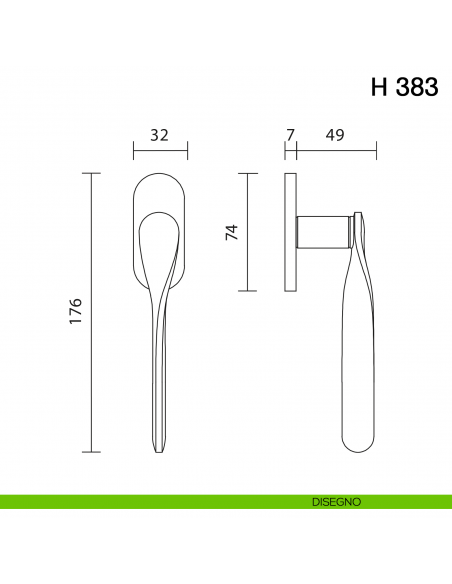 Maniglia per finestra martellina DK H 383 Valli collezione Fusital con rosetta fine disegno