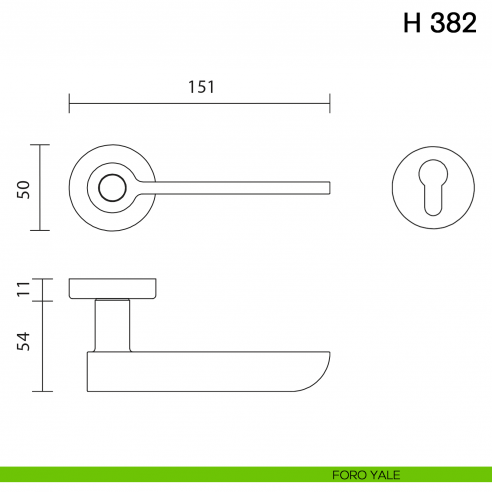 Maniglia per porta H 382 Valli collezione Fusital foro yale