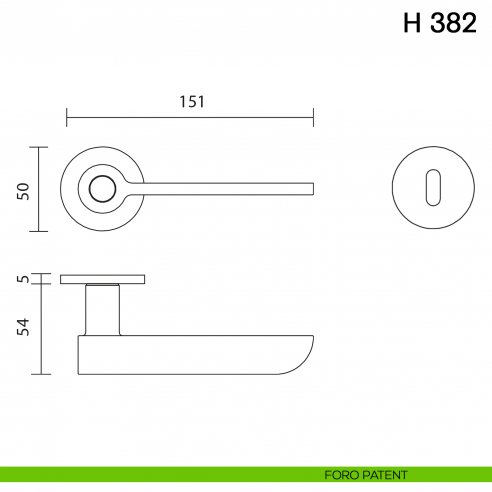 Maniglia per porta H 382 Valli collezione Fusital con rosetta fine foro patent