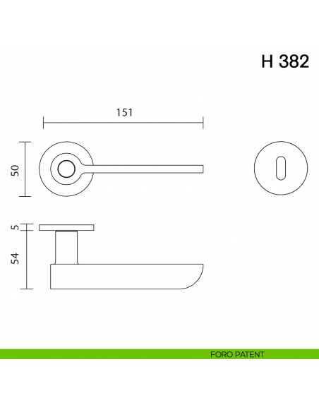 Maniglia per porta H 382 Valli collezione Fusital con rosetta fine foro patent