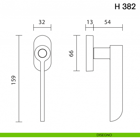 Maniglia per finestra martellina DK H 382 Valli collezione Fusital disegno