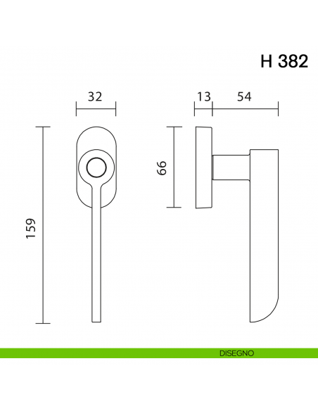 Maniglia per finestra martellina DK H 382 Valli collezione Fusital disegno