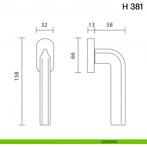 Maniglia per finestra martellina DK H 381 Valli collezione Fusital disegno