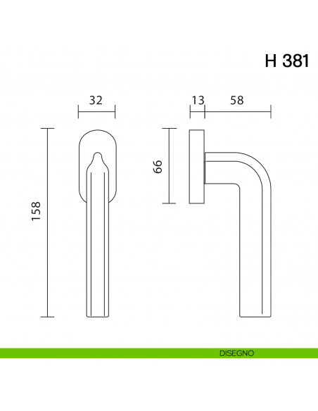 Maniglia per finestra martellina DK H 381 Valli collezione Fusital disegno