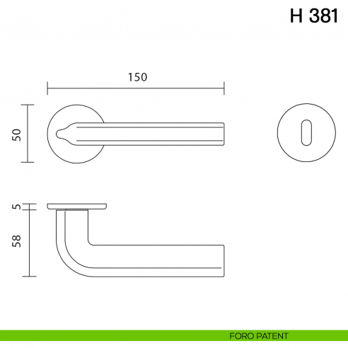 Maniglia per porta H 381 Valli collezione Fusital con rosetta fine foro patent