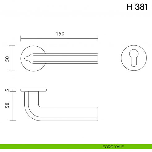 Maniglia per porta H 381 Valli collezione Fusital con rosetta fine foro yale