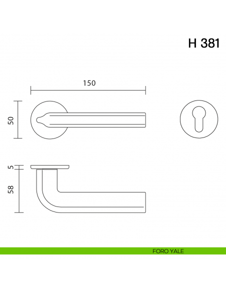 Maniglia per porta H 381 Valli collezione Fusital con rosetta fine foro yale