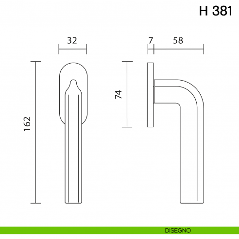Maniglia per finestra martellina DK H 381 Valli collezione Fusital con rosetta fine disegno