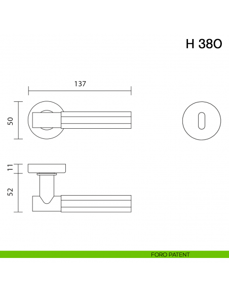 Maniglia per porta H 380 Valli collezione Fusital foro patent