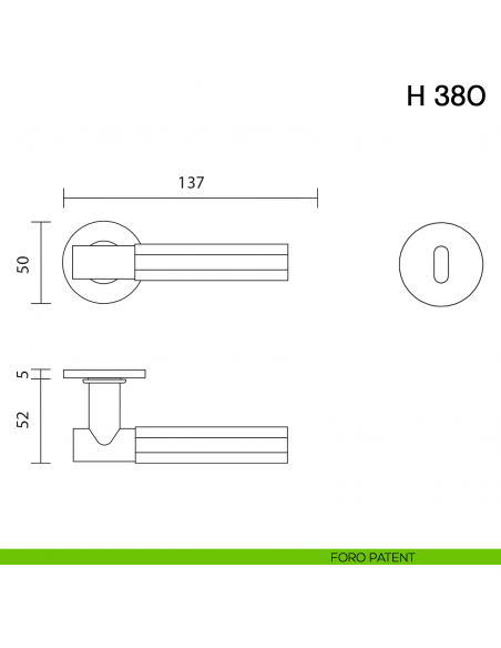 Maniglia per porta H 380 Valli collezione Fusital con rosetta fine foro patent
