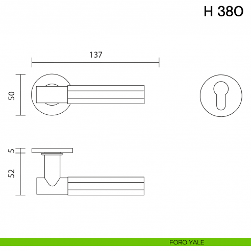 Maniglia per porta H 380 Valli collezione Fusital con rosetta fine foro yale