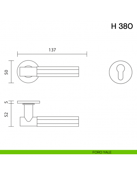 Maniglia per porta H 380 Valli collezione Fusital con rosetta fine foro yale