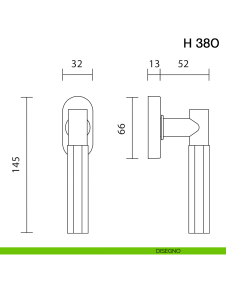Maniglia per finestra martellina DK H 380 Valli collezione Fusital disegno