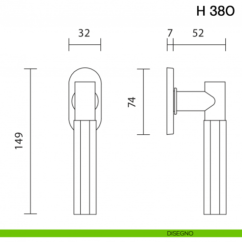 Maniglia per finestra martellina DK H 380 Valli collezione Fusital con rosetta fine disegno