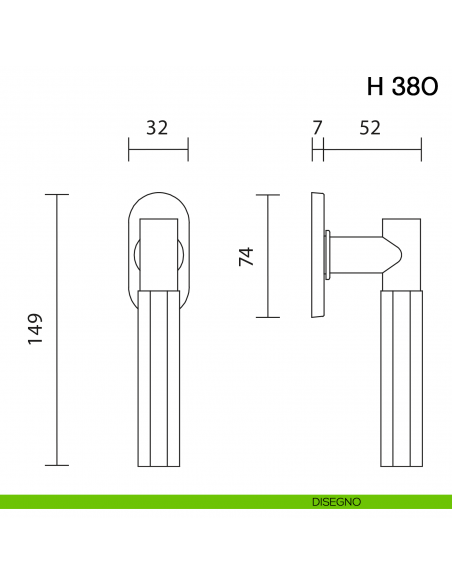 Maniglia per finestra martellina DK H 380 Valli collezione Fusital con rosetta fine disegno