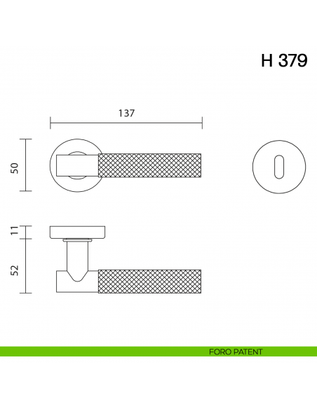 Maniglia per porta H 379 Valli collezione Fusital foro patent