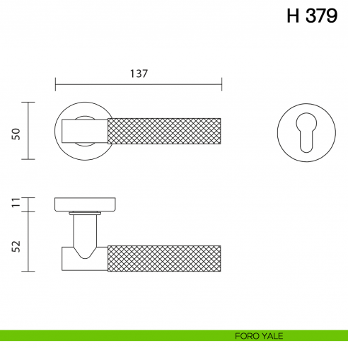 Maniglia per porta H 379 Valli collezione Fusital foro yale