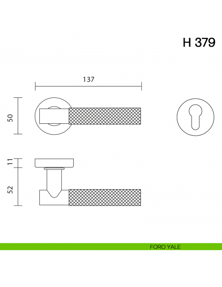 Maniglia per porta H 379 Valli collezione Fusital foro yale