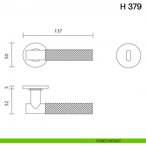 Maniglia per porta H 379 Valli collezione Fusital con rosetta fine foro patent