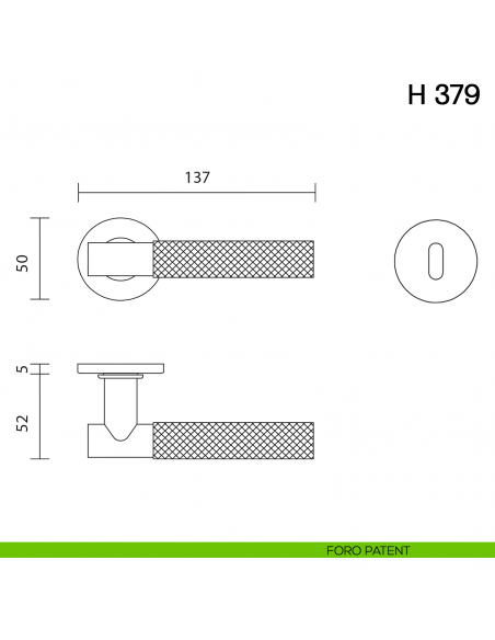 Maniglia per porta H 379 Valli collezione Fusital con rosetta fine foro patent
