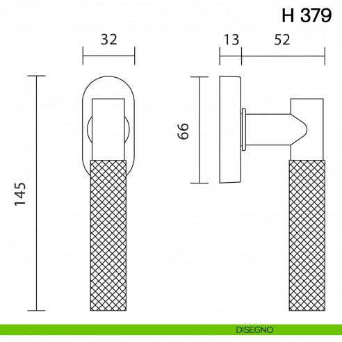 Maniglia per finestra martellina DK H 379 Valli collezione Fusital disegno