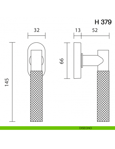 Maniglia per finestra martellina DK H 379 Valli collezione Fusital disegno