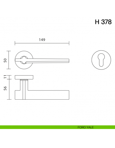 Maniglia per porta H 378 Valli collezione Fusital foro yale