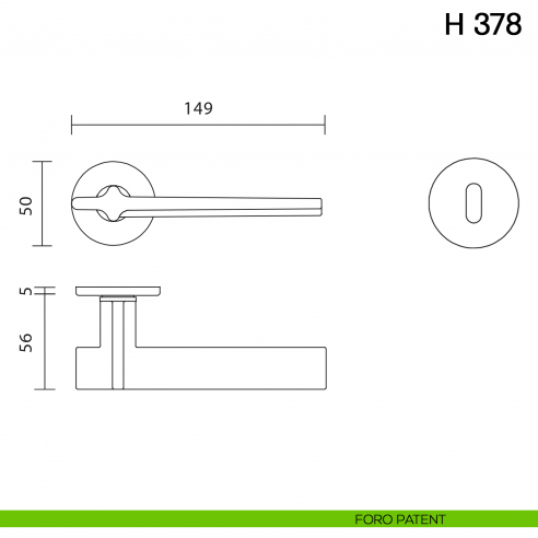 Maniglia per porta H 378 Valli collezione Fusital con rosetta fine foro patent