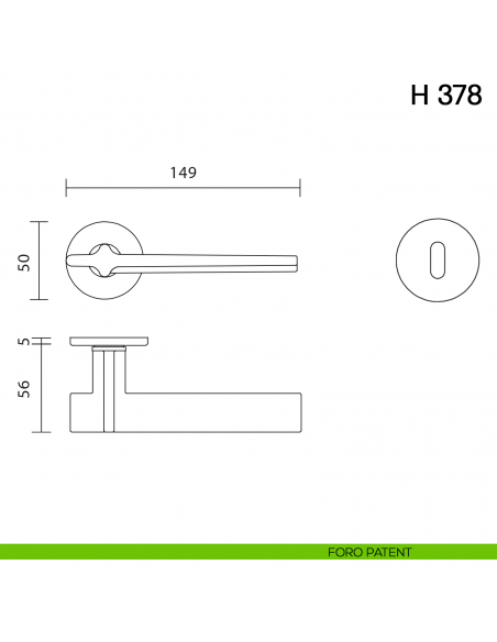 Maniglia per porta H 378 Valli collezione Fusital con rosetta fine foro patent
