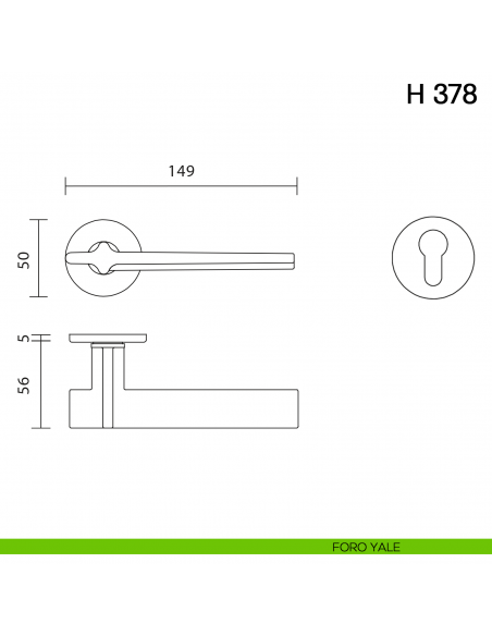 Maniglia per porta H 378 Valli collezione Fusital con rosetta fine foro yale