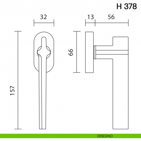 Maniglia per finestra martellina DK H 378 Valli collezione Fusital disegno