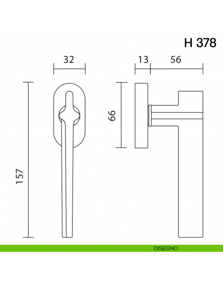 Maniglia per finestra martellina DK H 378 Valli collezione Fusital disegno