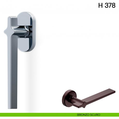 Maniglia per finestra martellina DK H 378 Valli collezione Fusital con rosette fine bronzo scuro