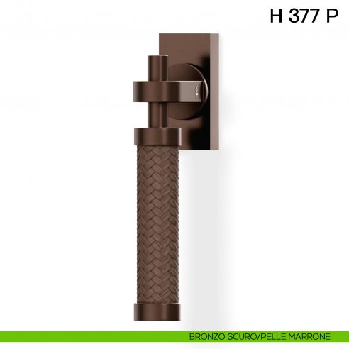 Maniglia in pelle per finestra martellina DK H 377 P Valli collezione Fusital con rosetta fine bronzo scuro - pelle marrone