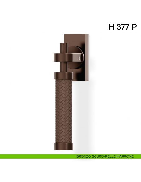 Maniglia in pelle per finestra martellina DK H 377 P Valli collezione Fusital con rosetta fine bronzo scuro - pelle marrone