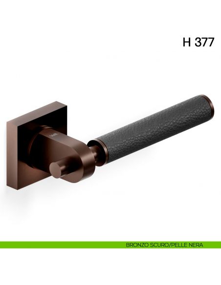 Maniglia per porta H 377 Valli collezione Fusital bronzo scuro - pelle nera