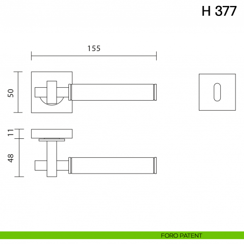 Maniglia per porta H 377 Valli collezione Fusital foro patent