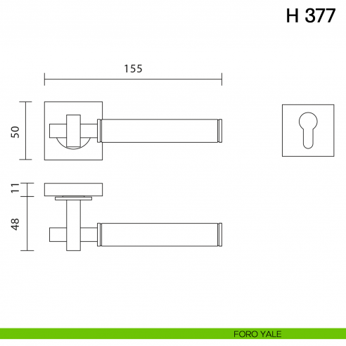 Maniglia per porta H 377 Valli collezione Fusital foro yale